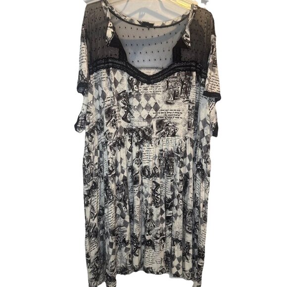 Torrid Disney's Alice In Wonderland All Over Print Mesh Short Sleeve Dress Sz 6X - Picture 1 of 10